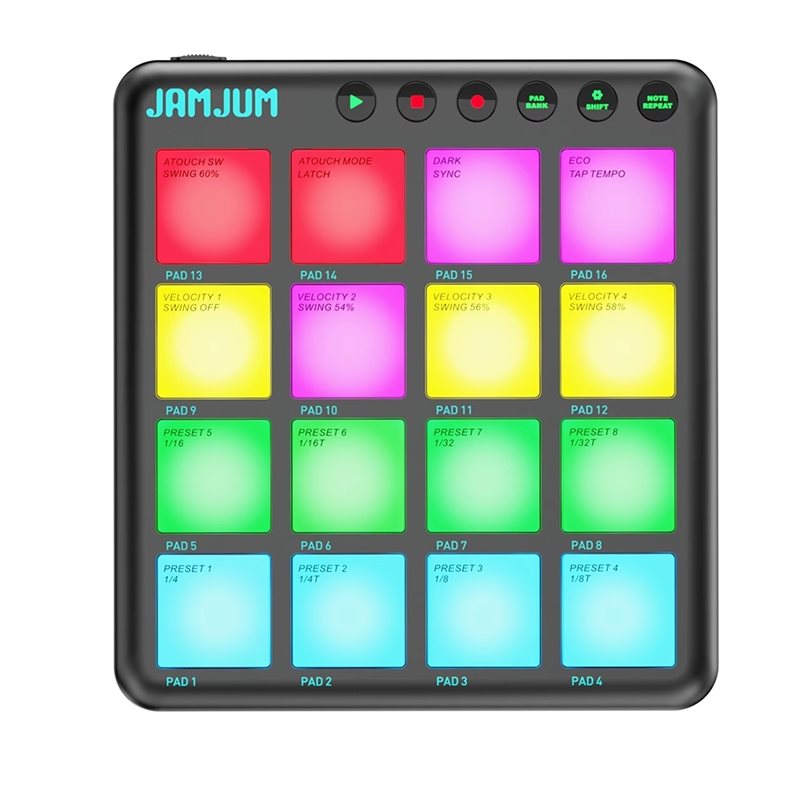 Midi Controller Pad - 【TRAVEL ESSENTIAL】JAMJUM MIDI-controller 16-toetsen dynamische RGB
